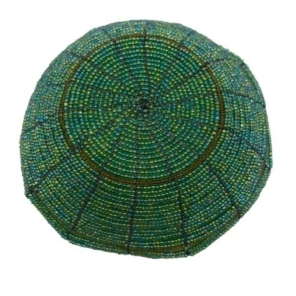 Maasai Beaded Basket Green Iridescent Hand Woven